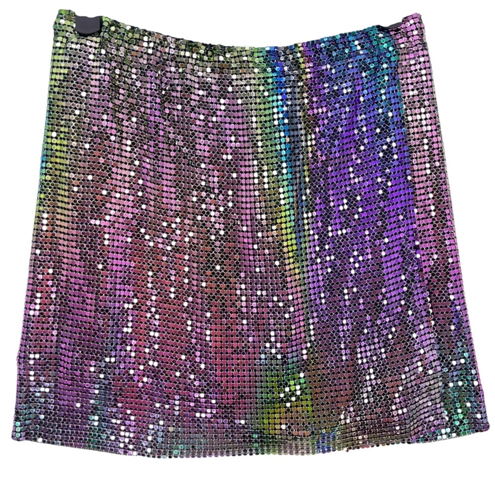 AKIRA Iridescent Chainmail Mini Skirt S/M Metallic Festival Rave Party